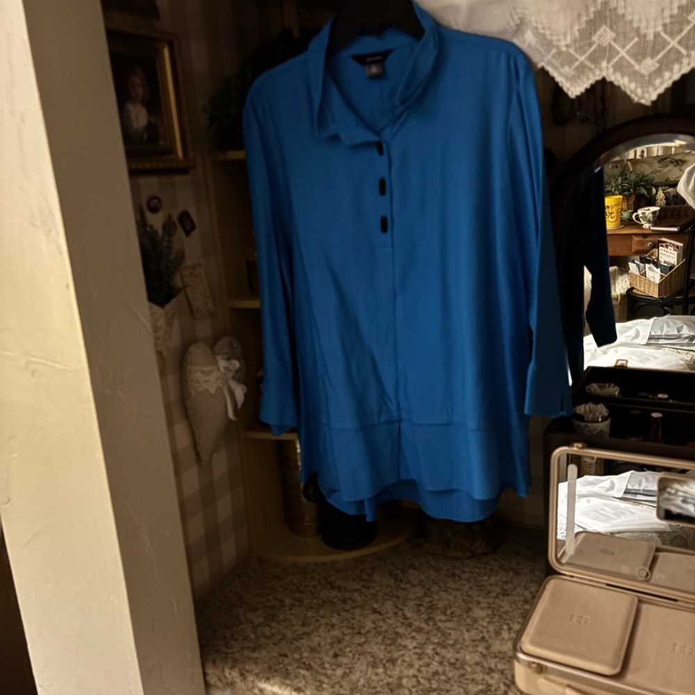 Ali Miles Classic Blue Button-Up Blouse